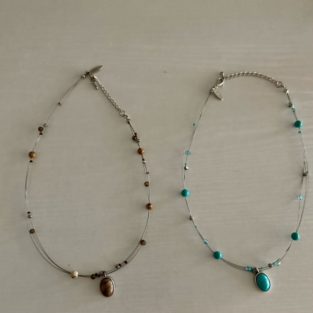 Two Elegant Silver Necklaces with Beaded Accents by New York & Co